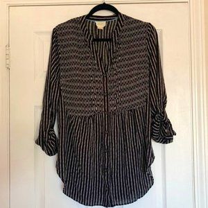 Maeve Large Long Sleeve Black & White Blouse